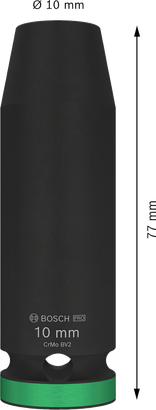 Soquete de impacto Bosch PRO de 1/2 polegada e 10 mm de profundidade.